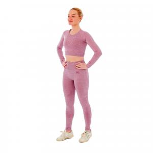 Damski zestaw sportowy Xtreme - legginsy sportowe + sportowy Croptop - Różowy