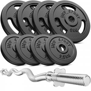 Zestaw obciążeń żeliwnych Hop-Sport Strong 37kg z gryfem łamanym