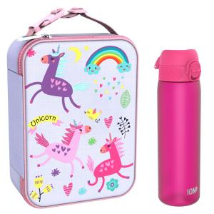 Dziecięcy zestaw śniadaniowy ION8 Unicorns. Lunchbag i bidon 500ml z RECYCLON