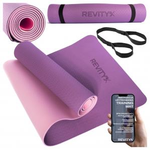 Mata do ćwiczeń jogi pilatesu fitness Revity fioletowa 183 x 61 x 0.6 cm