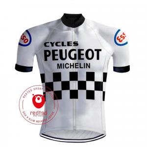 Koszulka Rowerowa Vintage Peugeot Biała - Czerwona