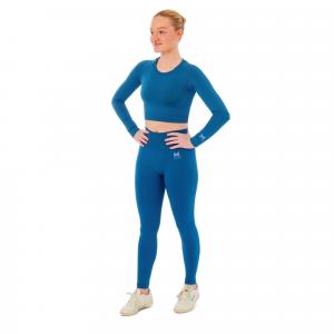 Damski zestaw sportowy Xtreme - legginsy sportowe + sportowy Croptop - Niebieski