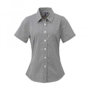 Damska Bawełniana Koszula Z Krótkim Rękawem W Kratkę Micro Gingham
