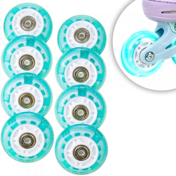 8x Świecące kółka LED do rolek RAVEN Isla Mint 70mm PU