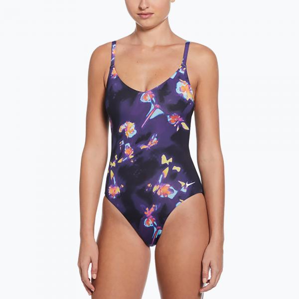 Strój pływacki jednoczęściowy damski Nike Floral Blur V-Neck