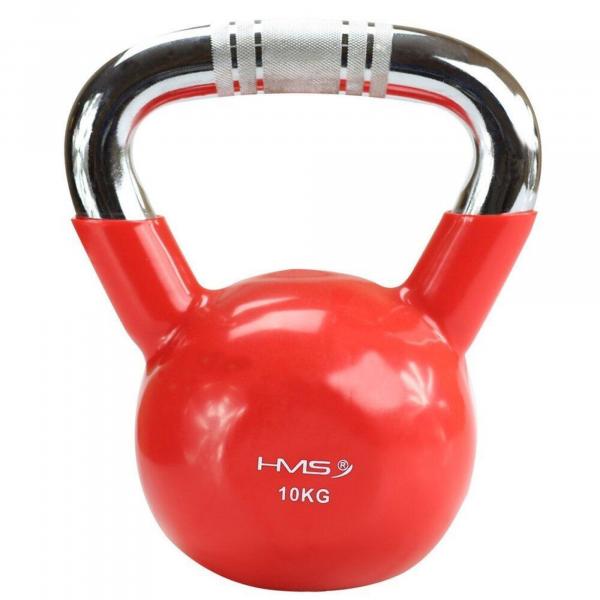 Kettlebell żeliwny HMS KTC10 uchwyt chrom radełkowany 10 kg czerwony