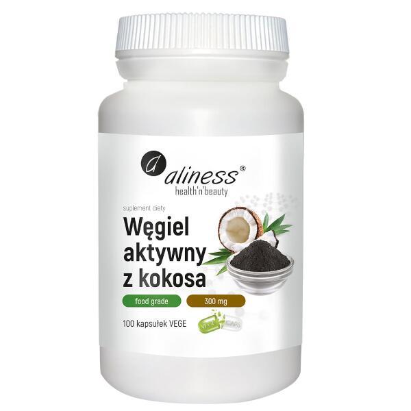 Węgiel aktywny z kokosa Food Grade 300 mg ALINESS 100 vkaps