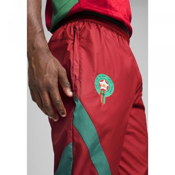 Męskie tkane spodnie przedmeczowe Maroko PUMA Intense Red Archive Green