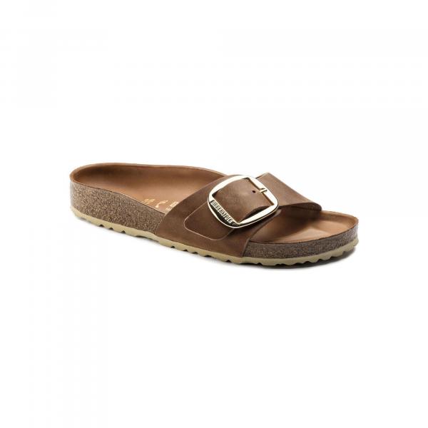 Klapki damskie Birkenstock Madrid Big Buckle Cognac Natural Leather