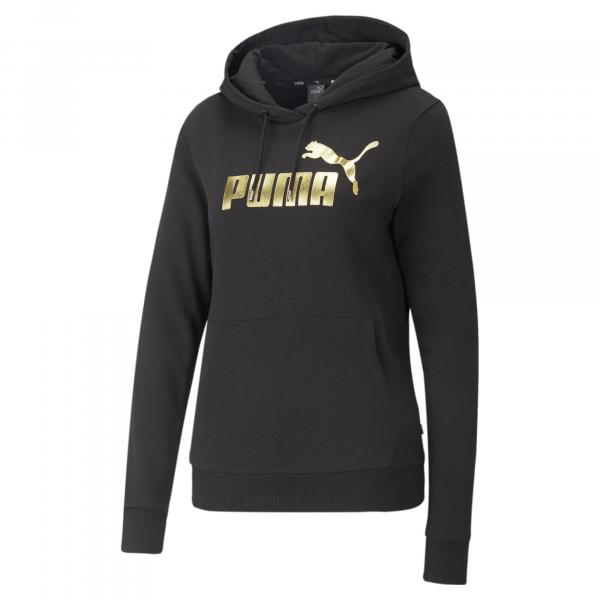 Damska bluza z kapturem z metalicznym logo Essentials+ PUMA Black Gold