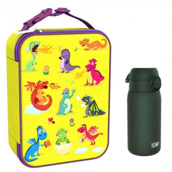 Dziecięcy zestaw śniadaniowy ION8 Dragons. Lunchbag i bidon 400ml z RECYCLON