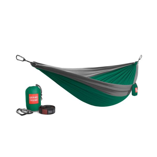 Hamak Grand Trunk Double Delux Parachute Nylon + Straps green/charcoal