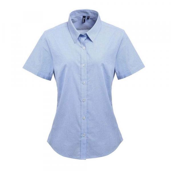 Damska Bawełniana Koszula Z Krótkim Rękawem W Kratkę Micro Gingham