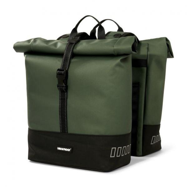 Podwójna Torba Rowerowa Z Recyklingu Rolltop 38 Litrów 30 X 15 X 42 Cm - Zielona