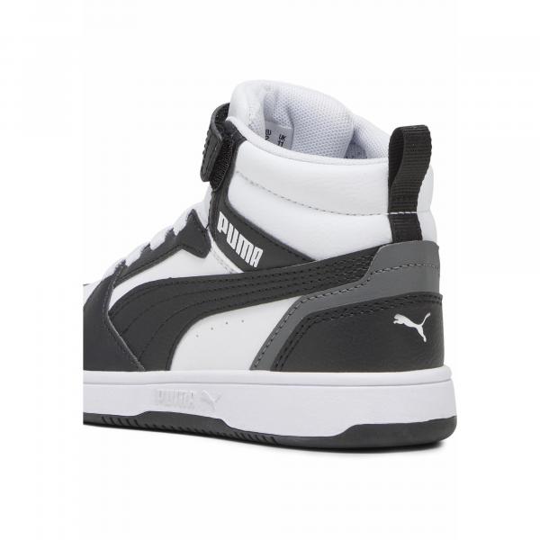 Dziecięce sneakersy Rebound V6 Mid PUMA White Black Shadow Gray