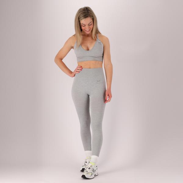 Damski zestaw sportowy - Legginsy/Crop Top - Szary