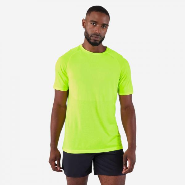 T-shirt de running sans coutures homme - kiprun run 500 confort vert acide