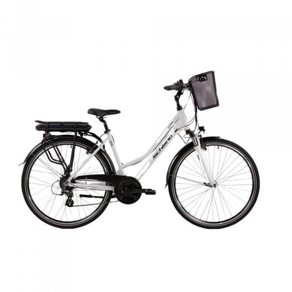 Rower elektryczny E-RIDE 28” z koszykiem biały