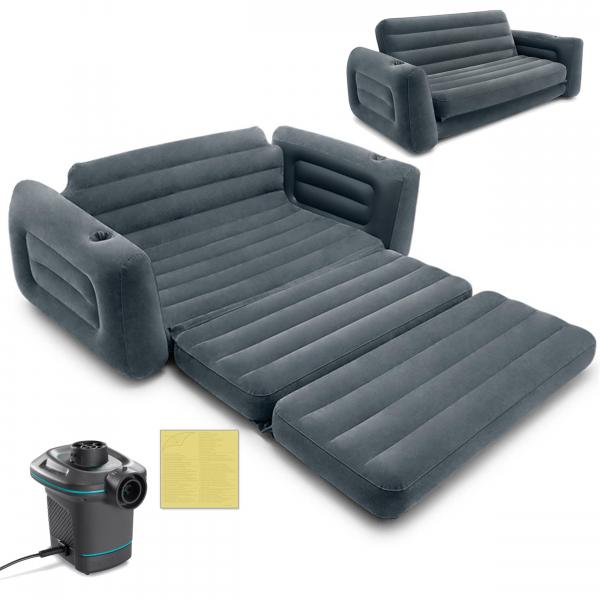 Sofa materac welurowy 2w1 + pompka Intex 66552-66640