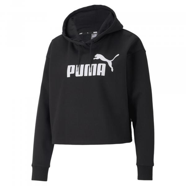 Damska bluza o skróconym kroju z kapturem z logo Essentials PUMA Black