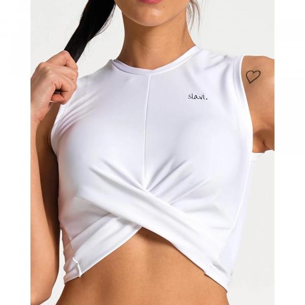 Top z wycięciem bez rękawów Classic White