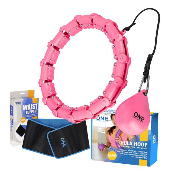 Zestaw hula hop OHA02 z wypustkami i obciążnikiem One Fitness + pas BR160