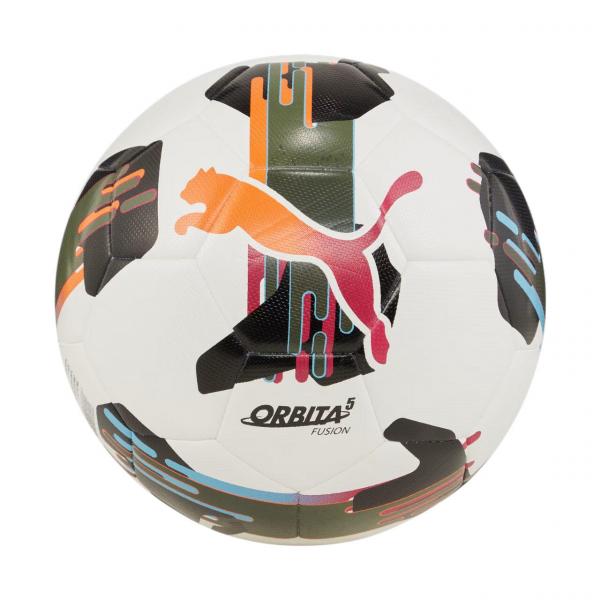 Piłka nożna Puma Orbita 5 Fusion biało-pomarańczowo-czarna 84331 01