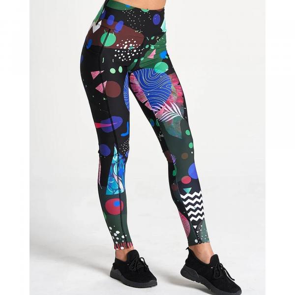 Legginsy sportowe damskie z wysokim stanem Black Abstract z kieszenią