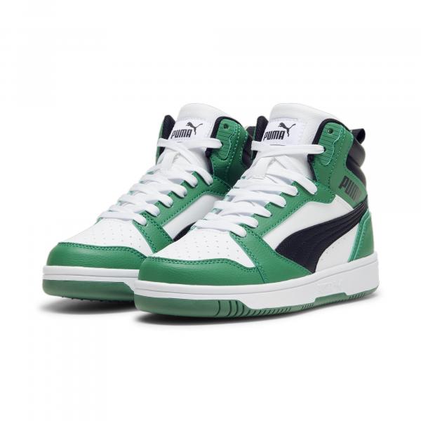 Młodzieżowe sneakersy Rebound V6 Mid PUMA White Archive Green Black