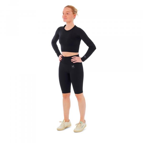 Damski zestaw sportowy Xtreme - krótkie spodenki + sportowy Croptop - Czarny