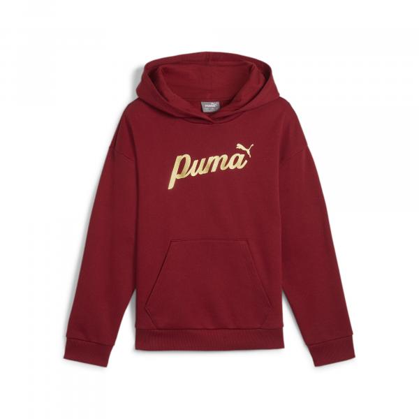 Młodzieżowa bluza z kapturem ESS+ SCRIPT PUMA Intense Red Gold Foil