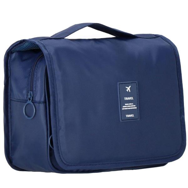 Kosmetyczka do samolotu 23x19x9,5 cm organizer podróżny rozkładany granatowy
