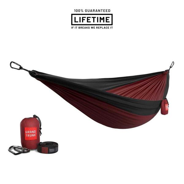 Hamak Grand Trunk Double Delux Parachute Nylon + Straps crimson/charcoal