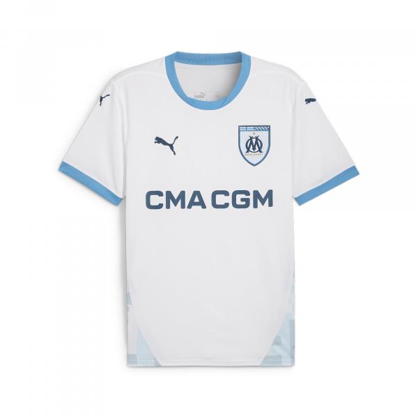 Młodzieżowa koszulka domowa Olympique Marsylia 24/25 PUMA White Bleu Azur Blue