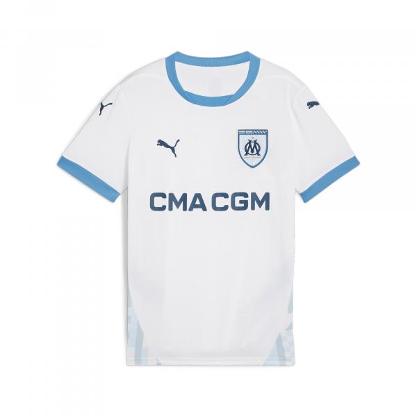 Młodzieżowa koszulka domowa Olympique Marsylia 24/25 PUMA White Bleu Azur Blue