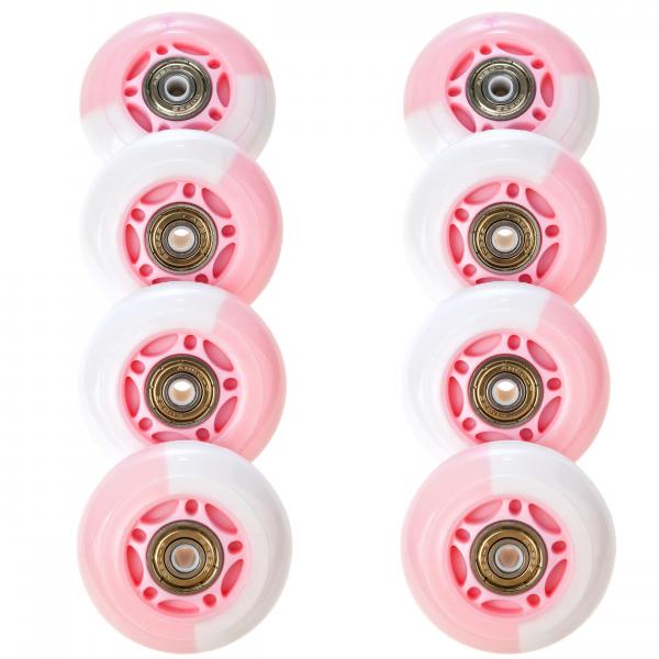 8x Świecące kółka LED do rolek RAVEN Etta White/Pink 64mm PU