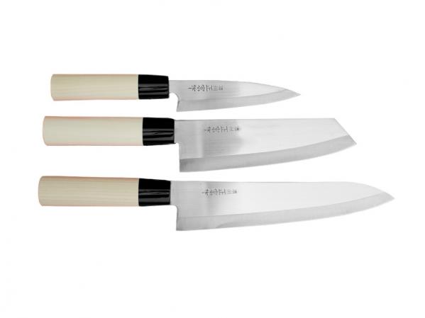 Zestaw 3 noży Satake Megumi Szefa kuchni / Santoku Bunka / nóż uniwersalny (HG8165W)