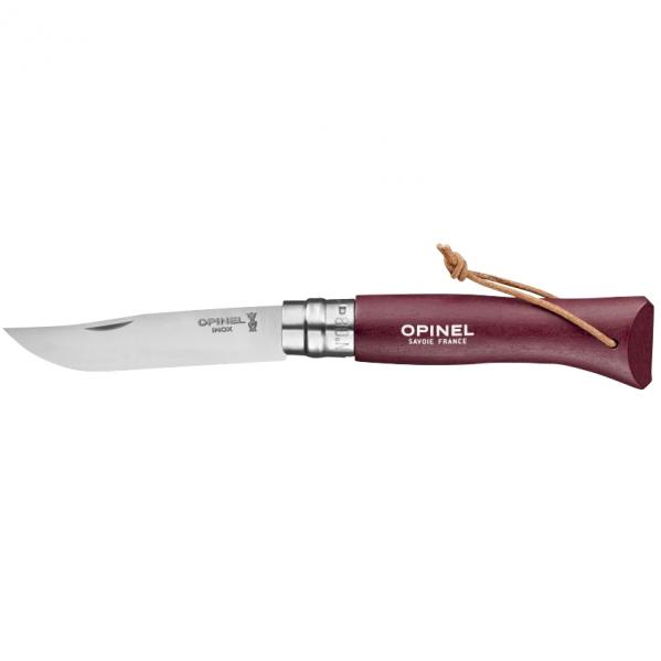 Nóż Opinel Colorama 08 inox grab bordowy z rzemieniem (002213)