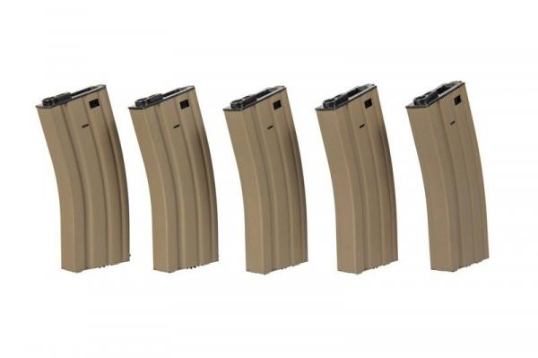 Zestaw 5 magazynków ASG hi-cap na 300 kulek do replik M4/M16 - tan (SPE-05-025487)