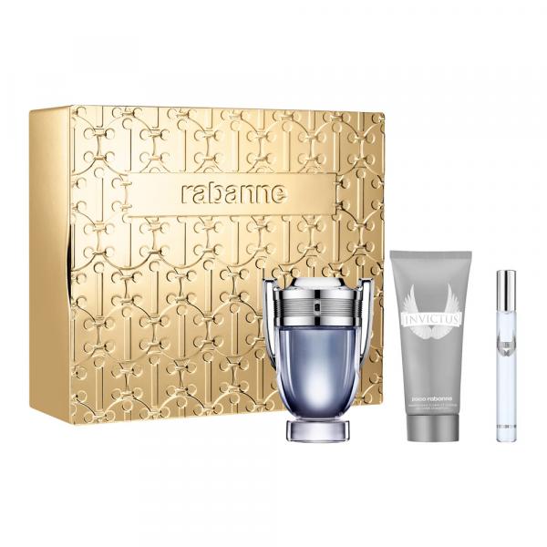 Paco Rabanne Invictus zestaw - woda toaletowa 100 ml + żel pod prysznic 100 ml + woda toaletowa 10 ml spray