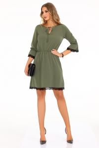 Khaki Sukienka w Stylu Boho z Koronkową Wypustką