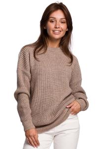 Sweter Oversize o Przedłużonym Kroju - Cappuccino