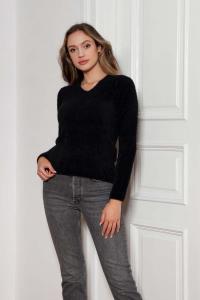 Sweter z Dekoltem w Szpic - Czarny