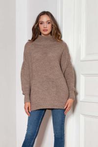 Oversizowy Sweter z Luźnym Golfem - Mocca