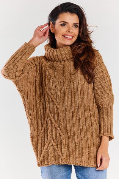 Sweter Oversize z Golfem - Karmelowy