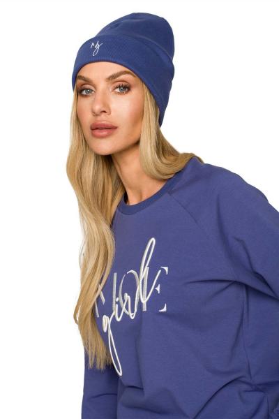 Czapka Beanie z Haftem - Indygo