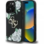 Etui Guess Grained Roses Big 4G do iPhone 16 Pro Max, czarne z kwiecistym wzorem