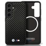 Etui BMW Leather Carbon Mag do Galaxy S25, czarne
