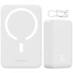 Powerbank indukcyjny Qi, USB-C, Baseus Magnetic Mini, do MagSafe, 20 000mAh, 20W, biały