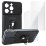 Etui + 2x szkło Bizon Case Camshield Pack do iPhone 14 Pro, czarne